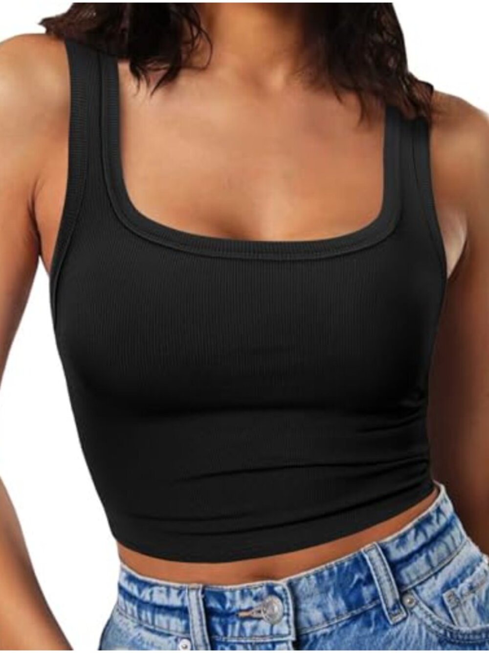 Womens Sleeveless Fitted Ribbed Square Neck Tank Top